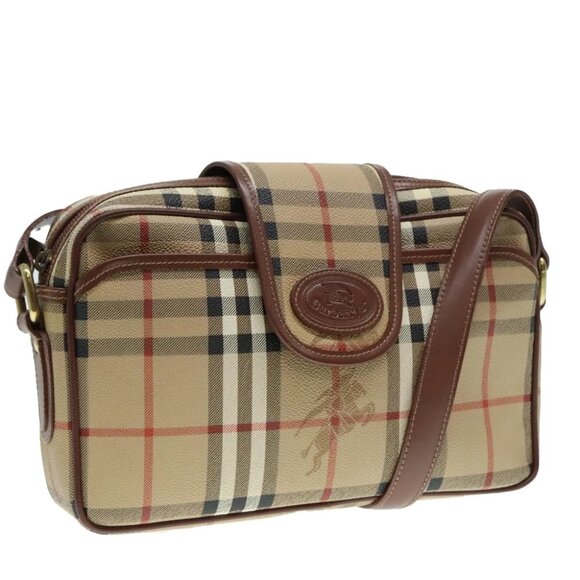 Burberrys Nova Check Shoulder Bag PVC Beige Gold Auth 93955 - Picture 1 of 15
